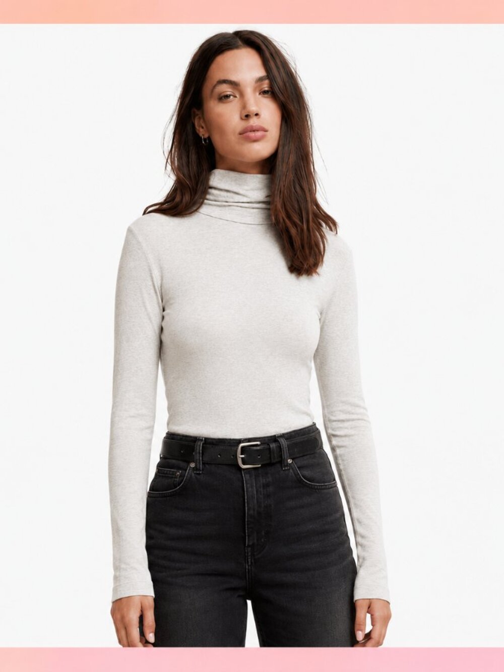 Minimalist Chic Light Gray Turtleneck Top